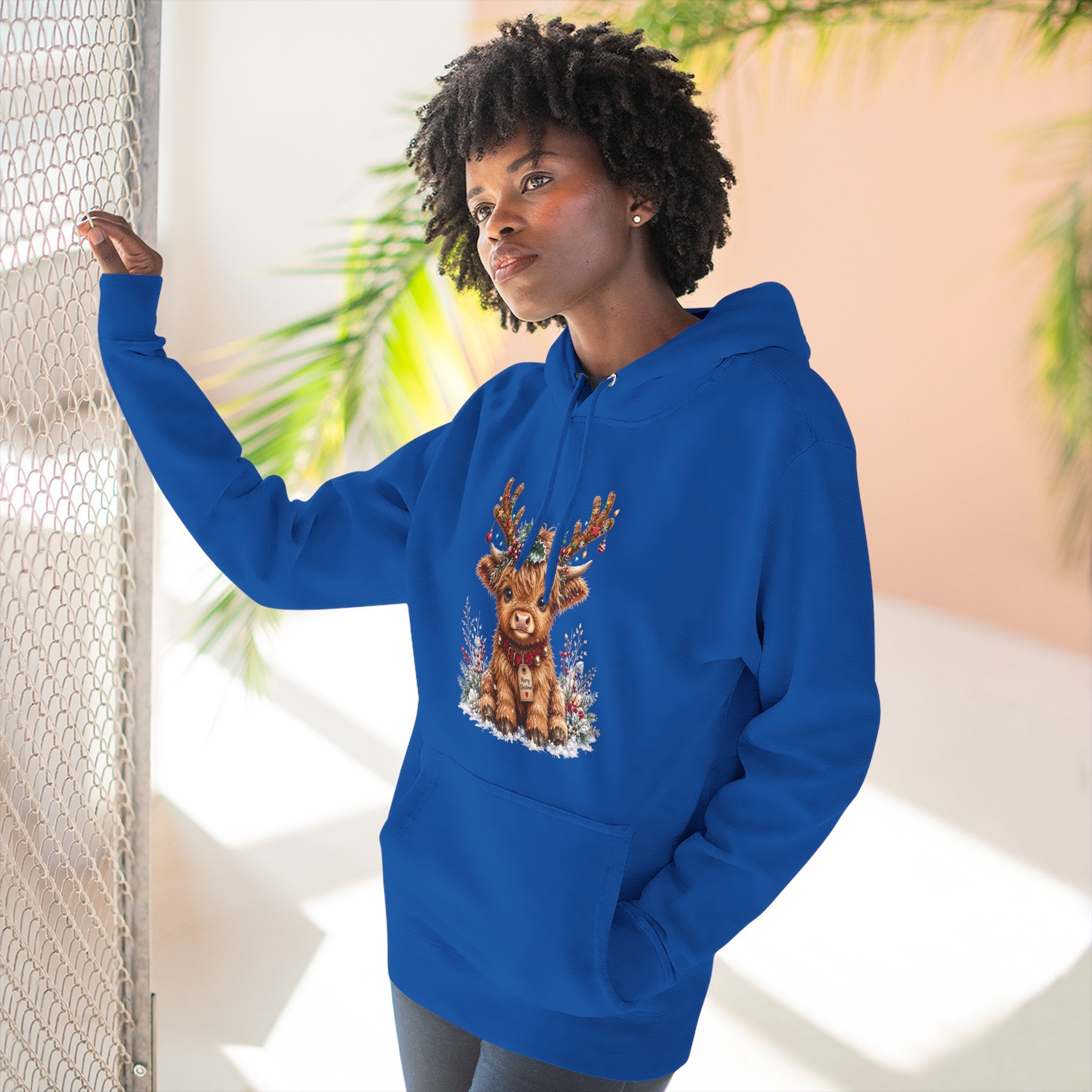 Cute Reindeer Fleece Hoodie - Christmas Woodland Holiday Sweatshirt
