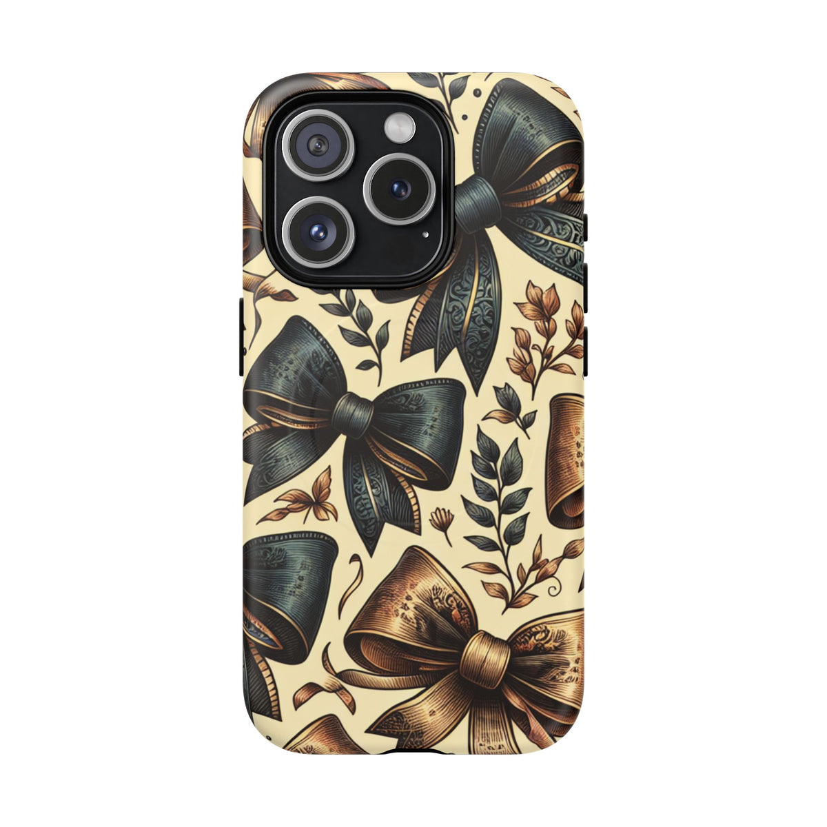 Bow Pattern Tough Magnetic Phone Case — Vintage Ribbon Floral Design