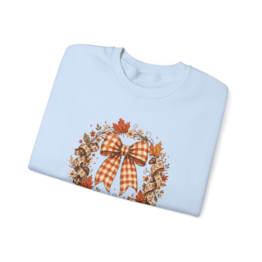 Cozy Autumn Plaid Bow Wreath Crewneck Sweatshirt