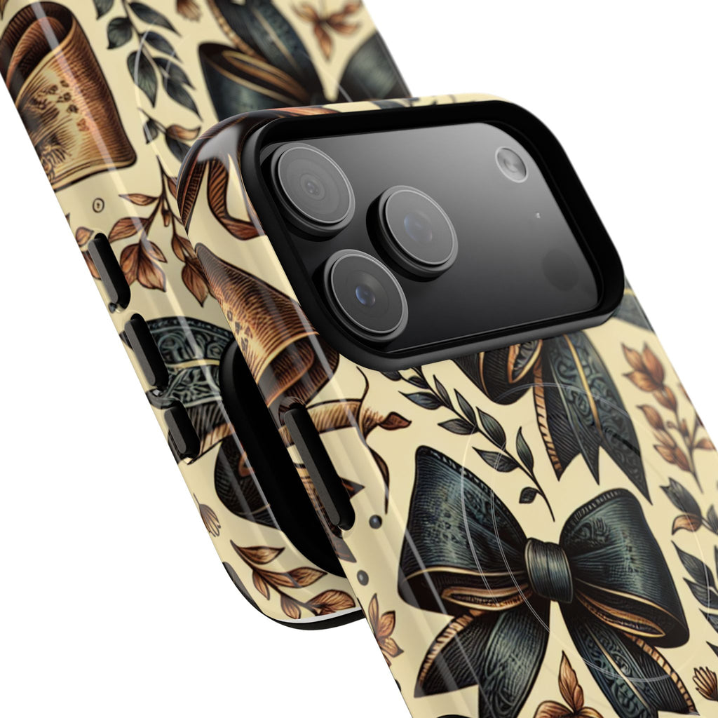 Bow Pattern Tough Magnetic Phone Case — Vintage Ribbon Floral Design