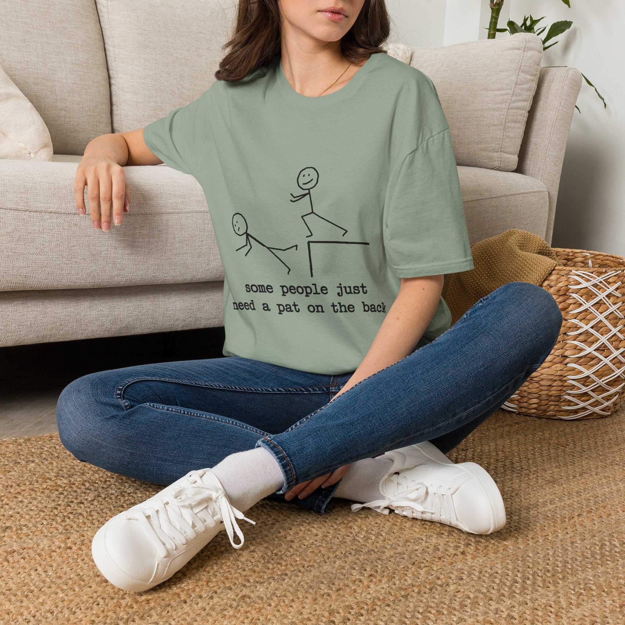 T-Shirt — "Some People Just Need a Pat on the Back" Stick Figure Humor Tee