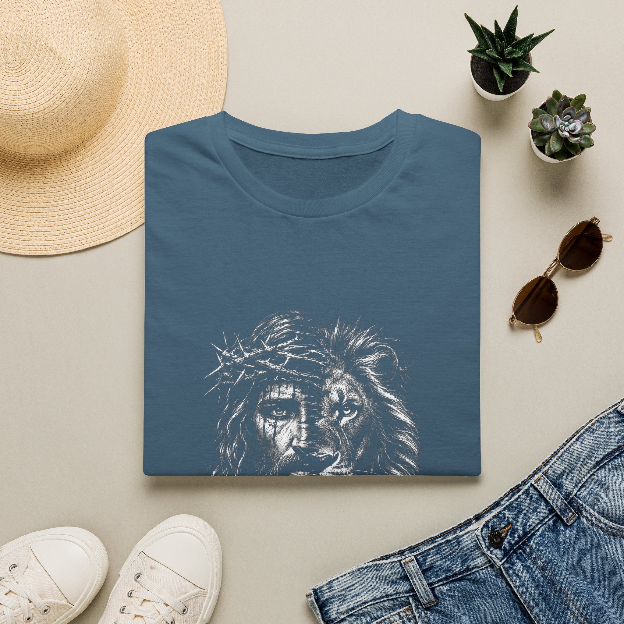 Lion of Judah T-Shirt — Crown of Thorns Half-Face Lion Christian Graphic Tee