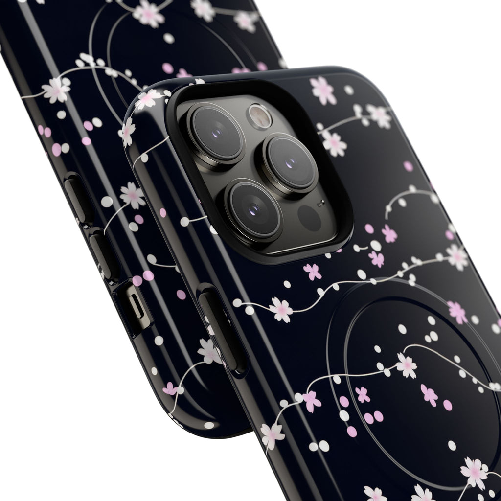 Magnetic Phone Case — Black Sakura Cherry Blossom Tough Cover