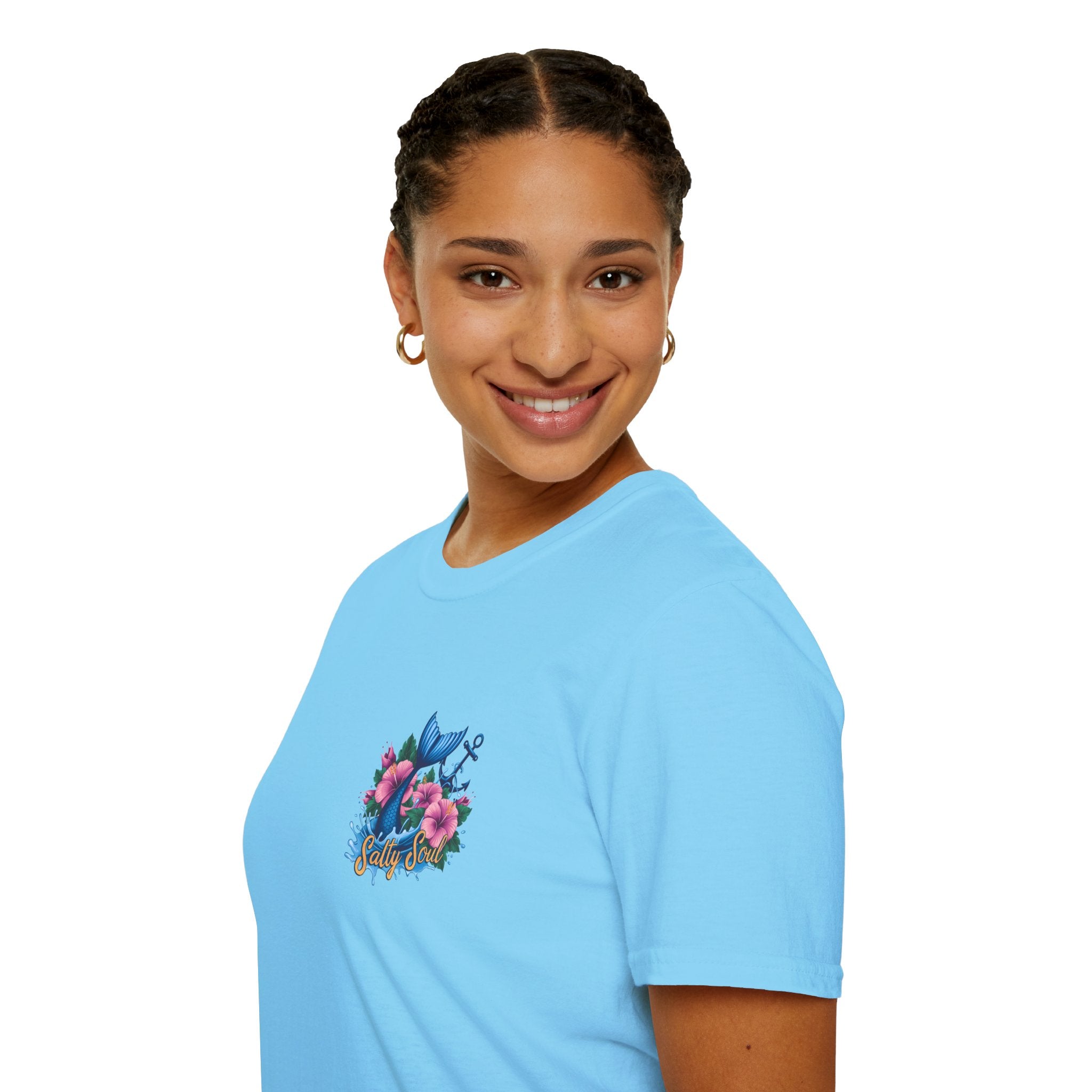Salty Soul Mermaid Anchor Floral T-Shirt — Cute Beach Gift for Women Nautical Tee