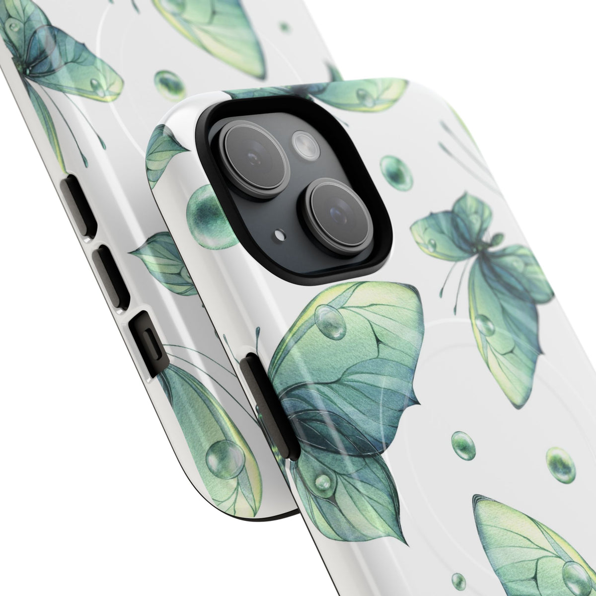 Butterfly Watercolor Magnetic Phone Case — Green Floral Tough Protective Cover