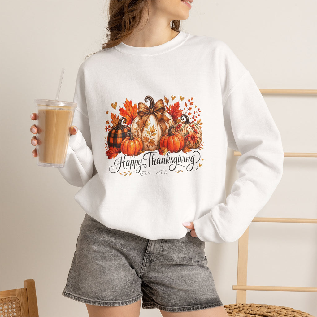 Thanksgiving Pumpkin Crewneck Sweatshirt — Happy Thanksgiving Harvest Design