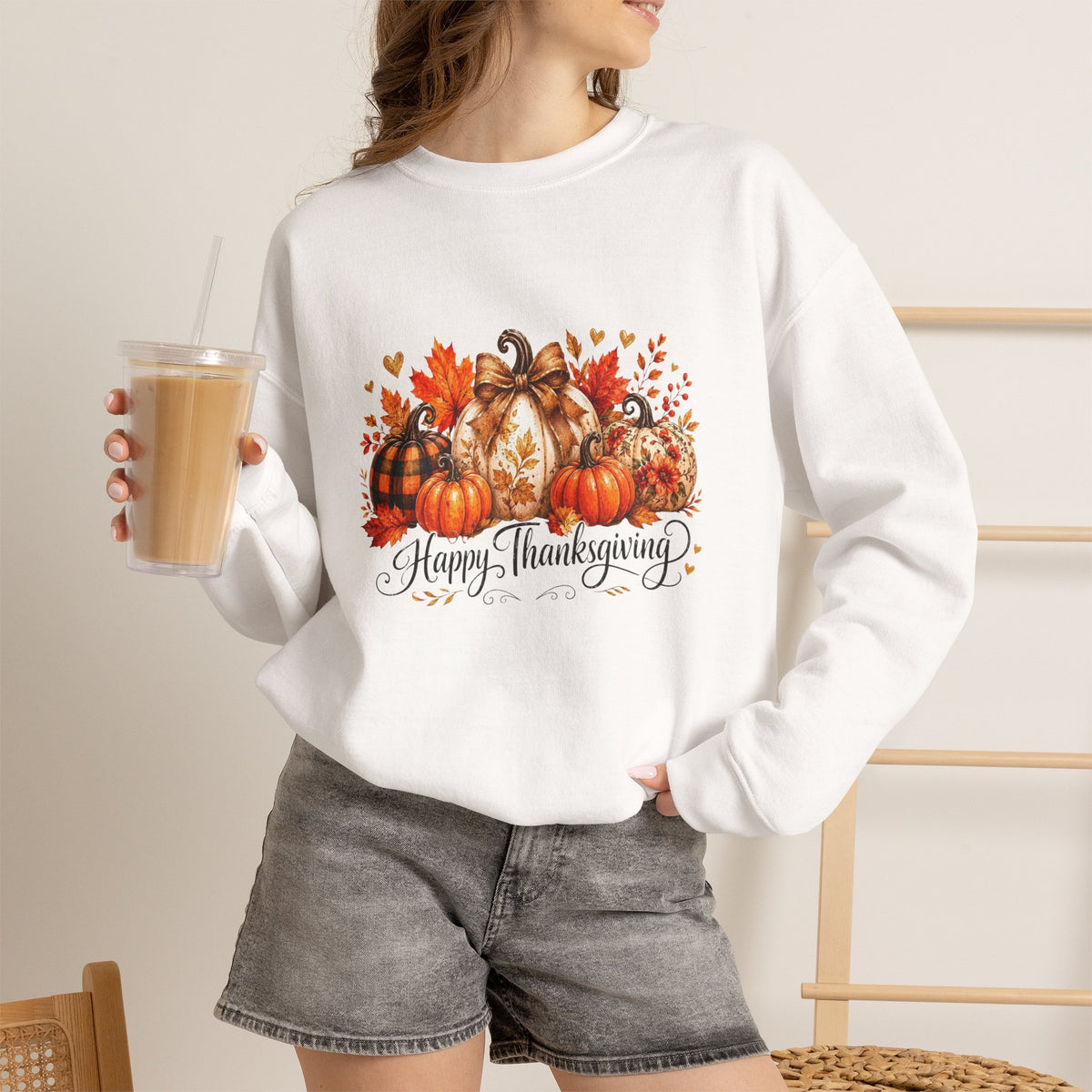 Thanksgiving Pumpkin Crewneck Sweatshirt — Happy Thanksgiving Harvest Design