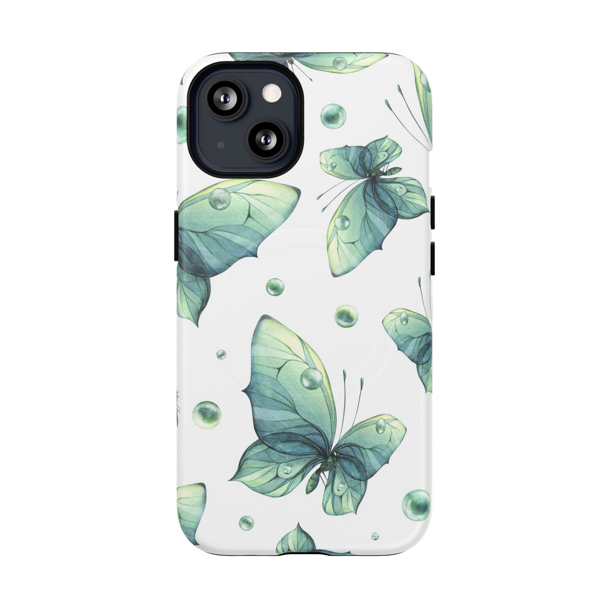 Butterfly Watercolor Magnetic Phone Case — Green Floral Tough Protective Cover