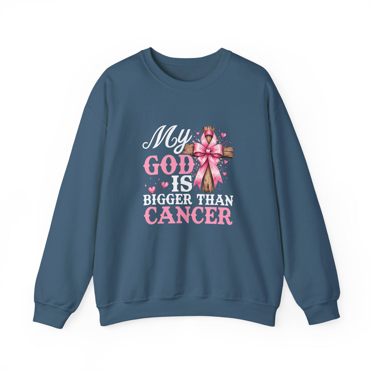 My God Is Bigger Than Cancer Breast Cancer Awareness Crewneck Sweatshirt