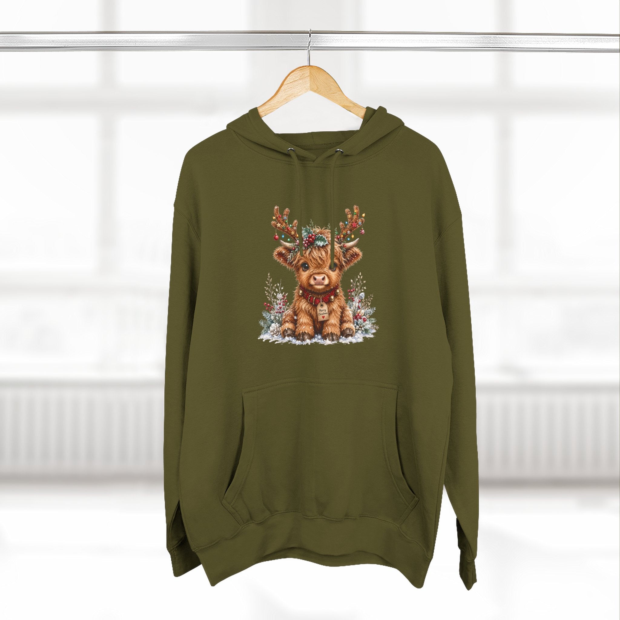 Cute Reindeer Fleece Hoodie - Christmas Woodland Holiday Sweatshirt