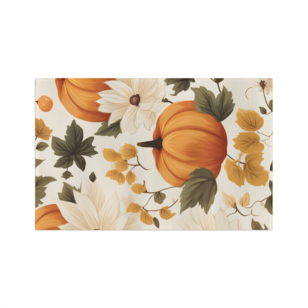 Autumn Pumpkin Tea Towel — Fall Floral Microfiber Kitchen Towel