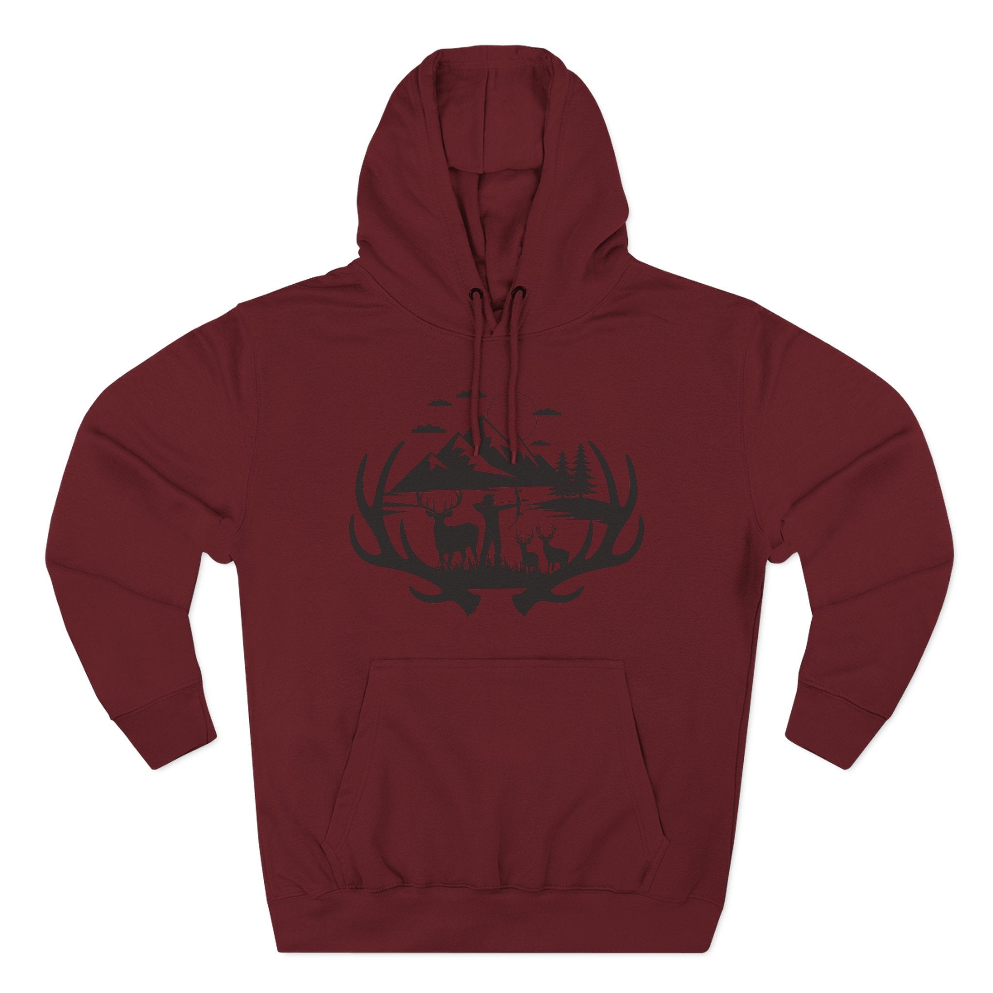 Deer Antler Mountain Hoodie — Rustic Outdoor Gift for Him Wildlife Graphic Pullover