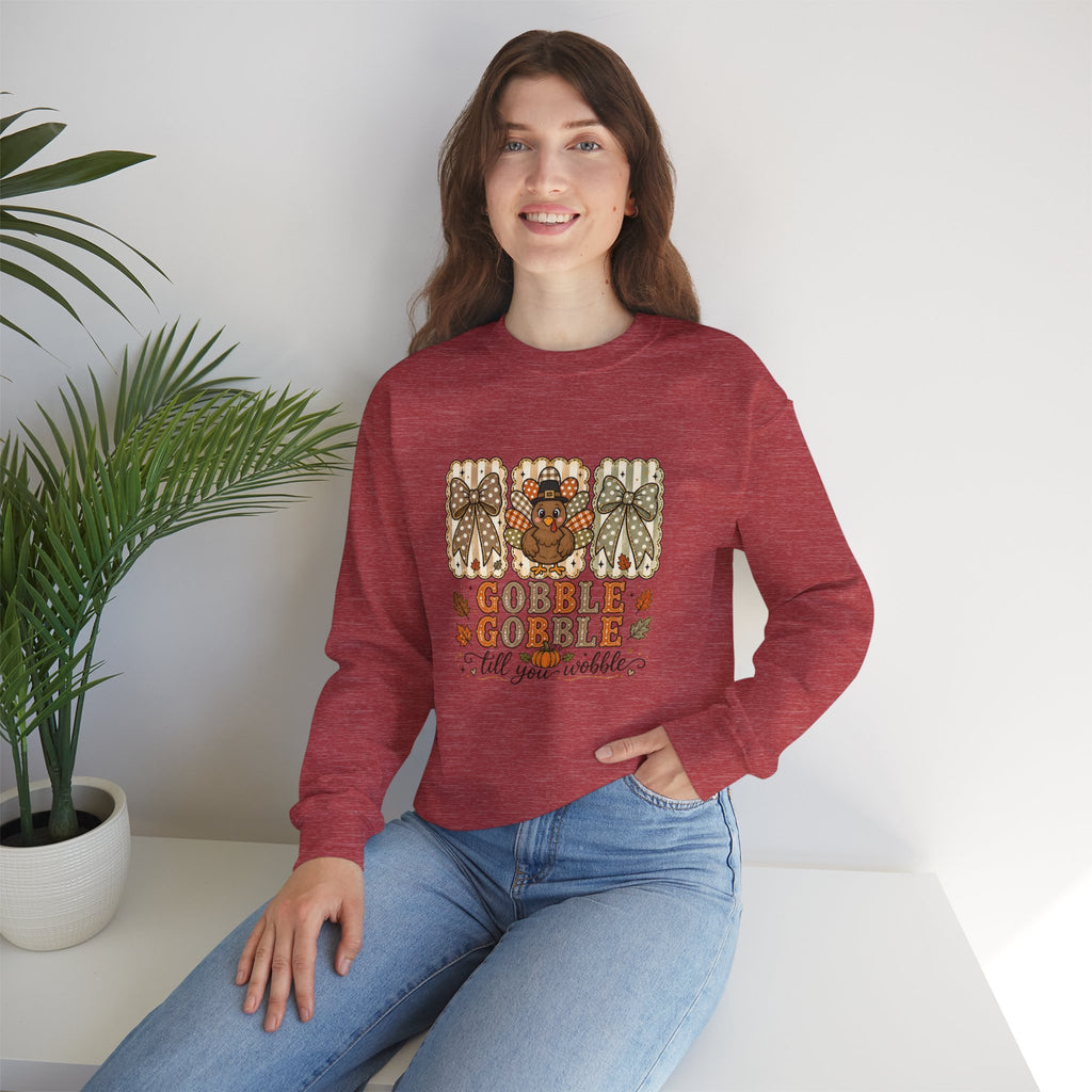 Thanksgiving Crewneck Sweatshirt — "Gobble Gobble 'til You Wobble" Turkey Design