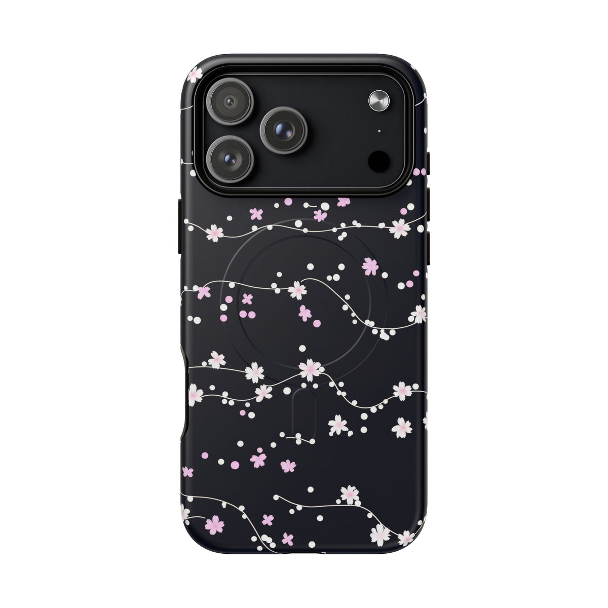 Magnetic Phone Case — Black Sakura Cherry Blossom Tough Cover