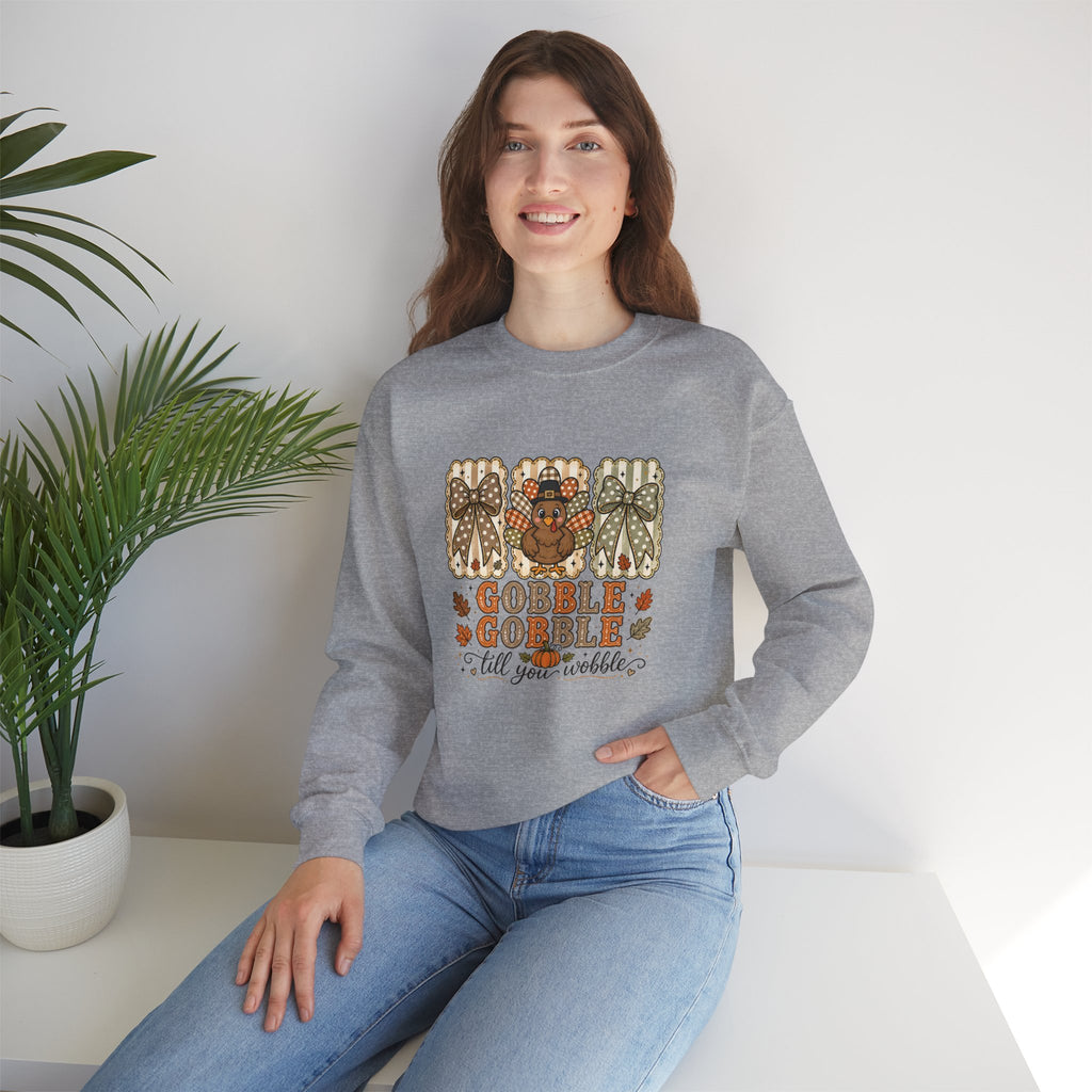 Thanksgiving Crewneck Sweatshirt — "Gobble Gobble 'til You Wobble" Turkey Design