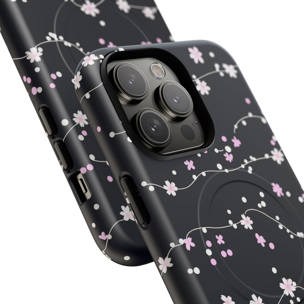 Magnetic Phone Case — Black Sakura Cherry Blossom Tough Cover