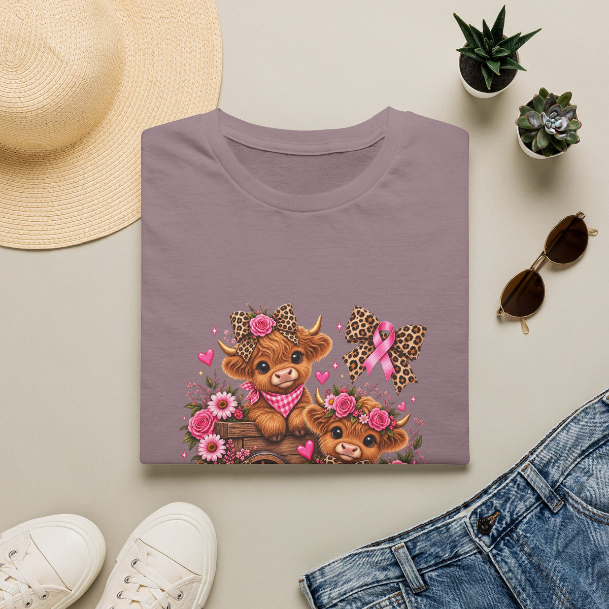 Breast Cancer Awareness Highland Cow T-Shirt