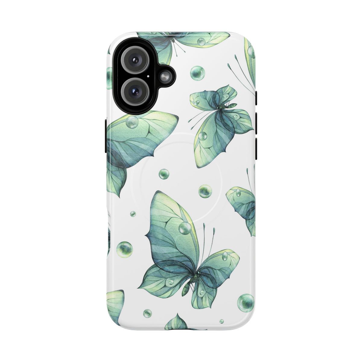 Butterfly Watercolor Magnetic Phone Case — Green Floral Tough Protective Cover