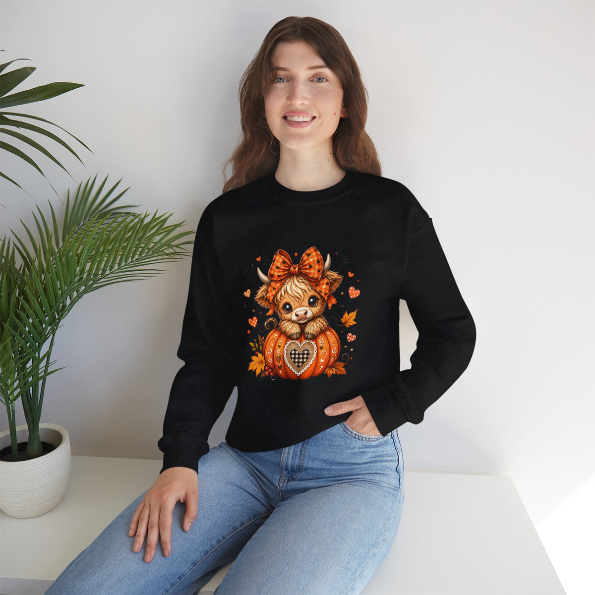 Cute Highland Cow Pumpkin Halloween Sweatshirt