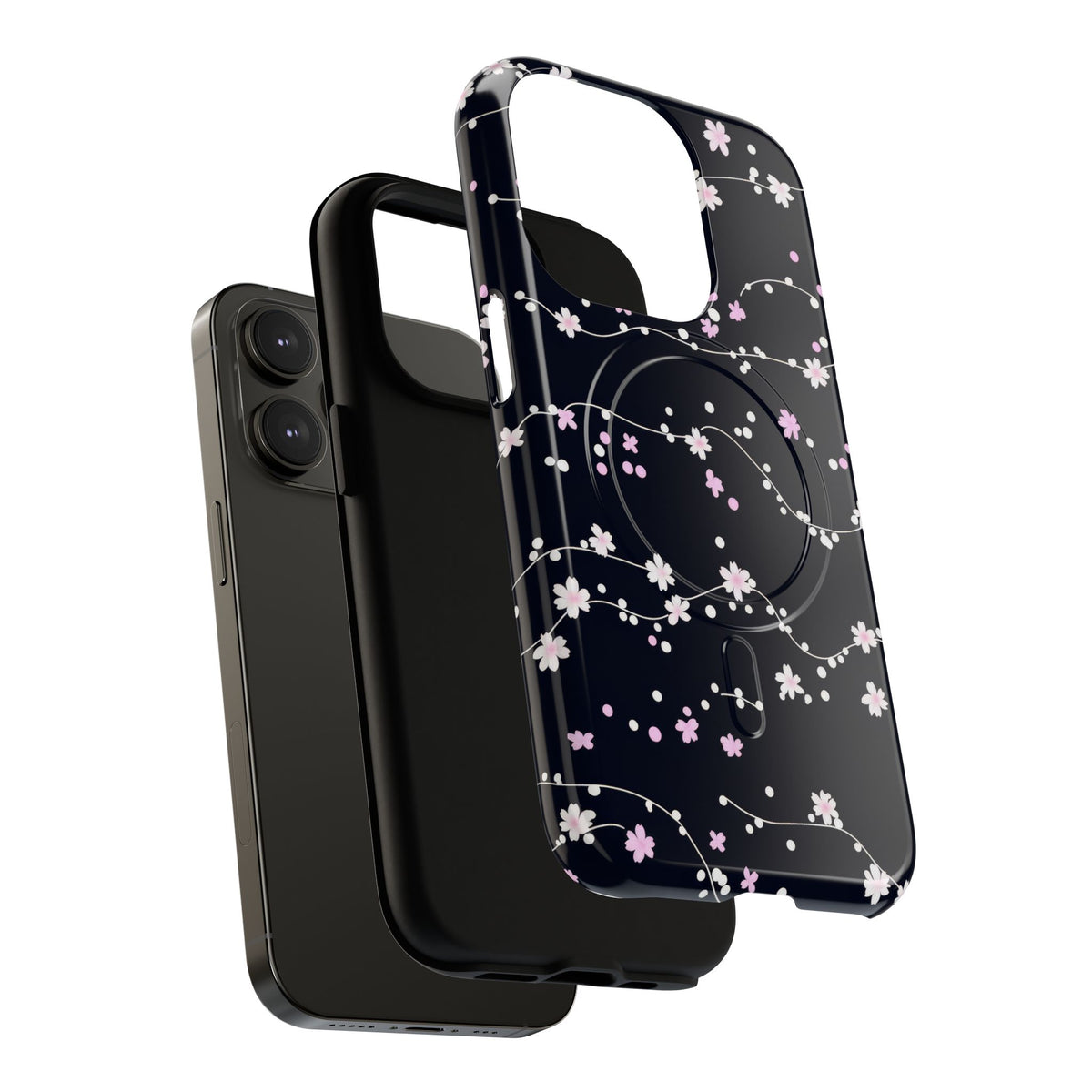 Magnetic Phone Case — Black Sakura Cherry Blossom Tough Cover