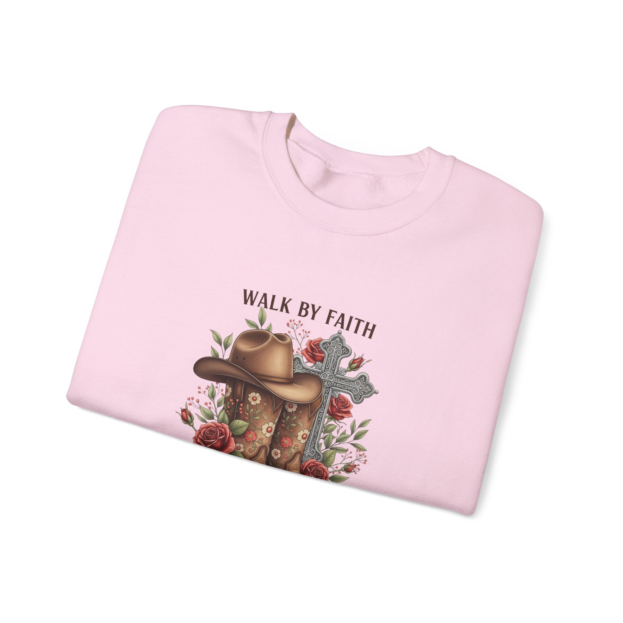 Faith Cowboy Boots Sweatshirt — "Walk by Faith, Even When You Cannot See" Christian Crewneck