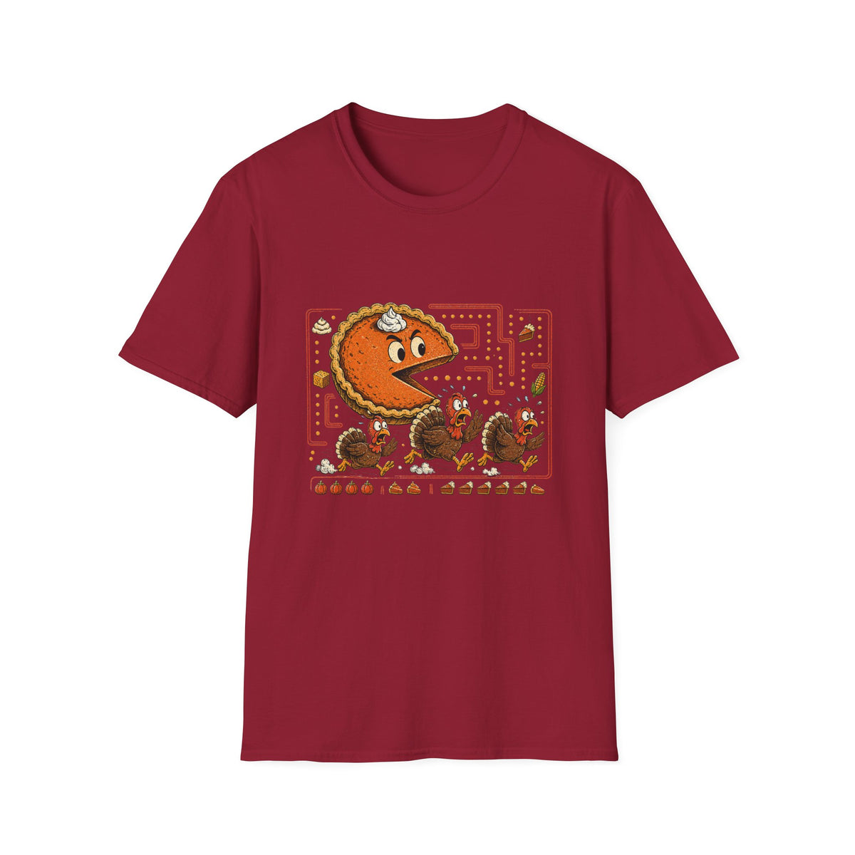 Retro Pie Monster T-Shirt — Funny Pac-Maze Dessert Gamer Tee
