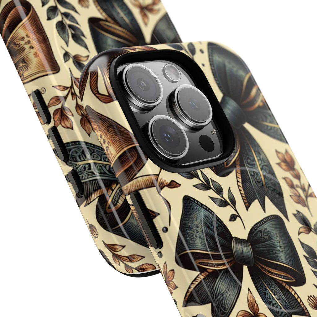 Bow Pattern Tough Magnetic Phone Case — Vintage Ribbon Floral Design