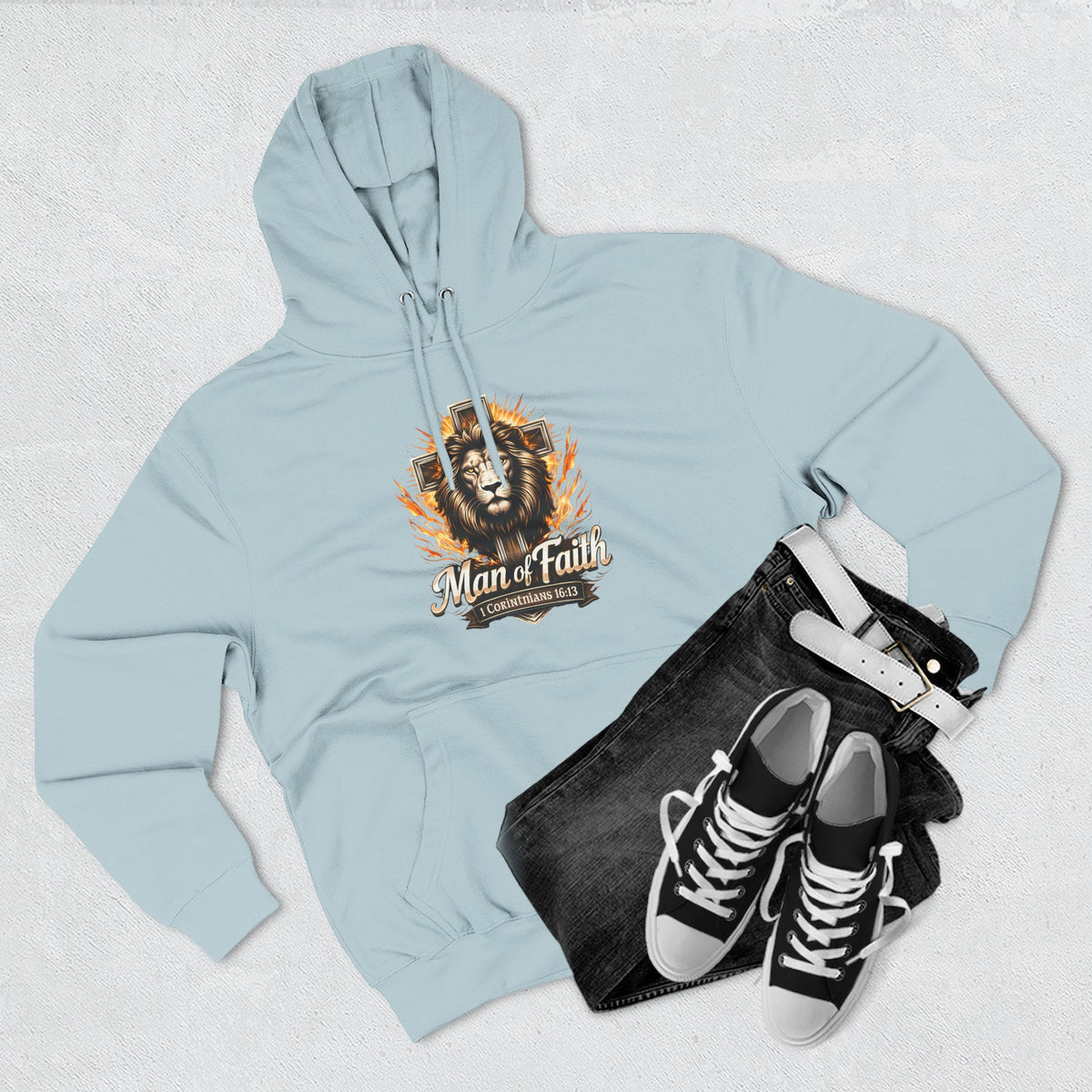 Man of Faith Lion Crest Graphic Fleece Pullover Hoodie