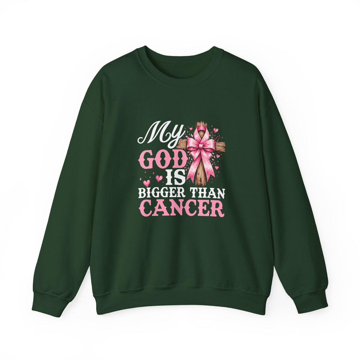 My God Is Bigger Than Cancer Breast Cancer Awareness Crewneck Sweatshirt