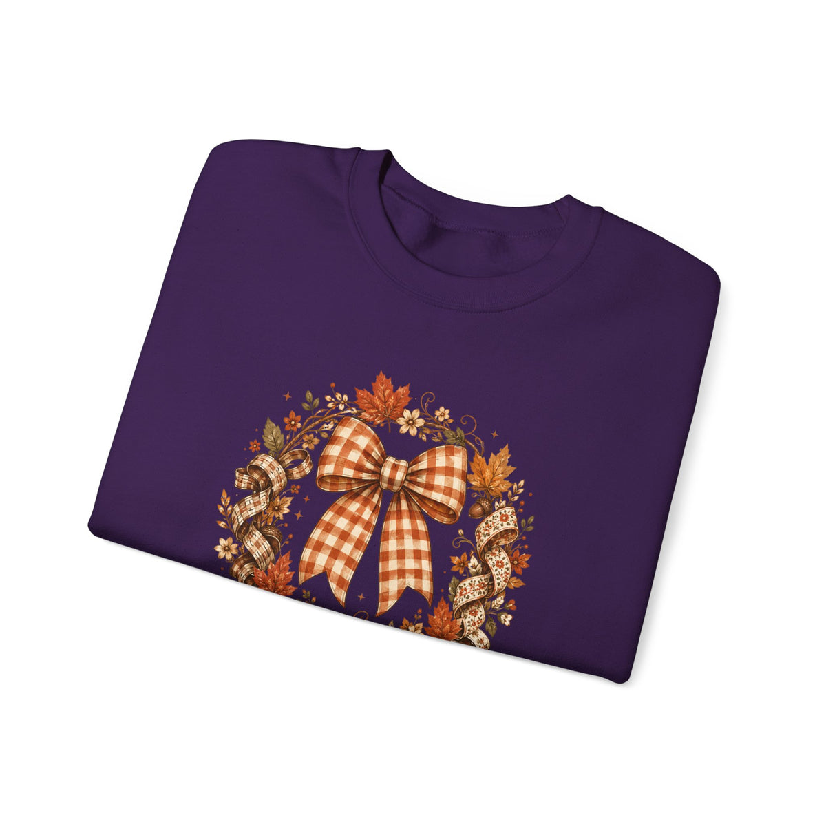 Cozy Autumn Plaid Bow Wreath Crewneck Sweatshirt