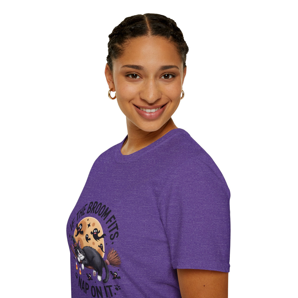 If the Broom Fits Nap on It Cat T-Shirt — Funny Halloween Gift for Women Witchy Tee