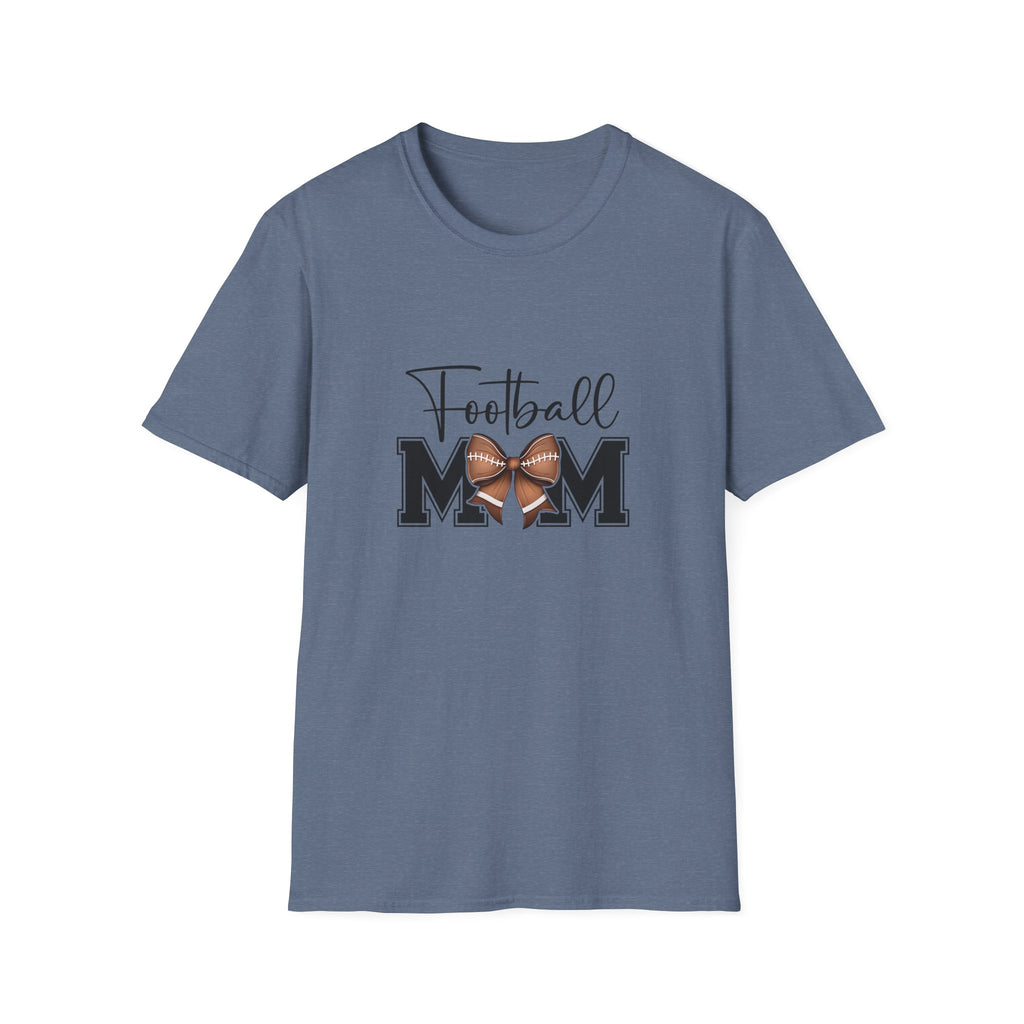 Football Mom Script T-Shirt — Cute Bow Gift for Proud Moms Game Day Graphic Tee