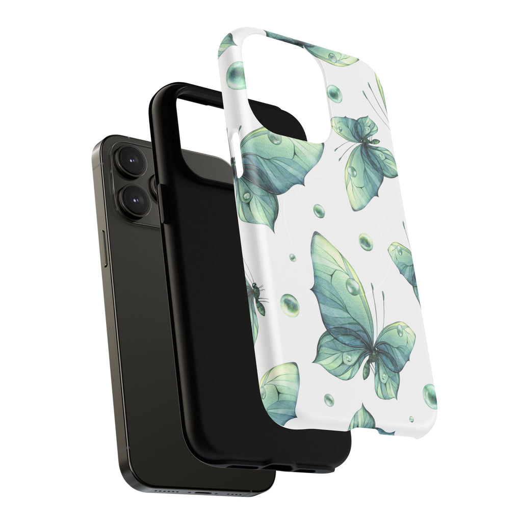 Butterfly Watercolor Magnetic Phone Case — Green Floral Tough Protective Cover