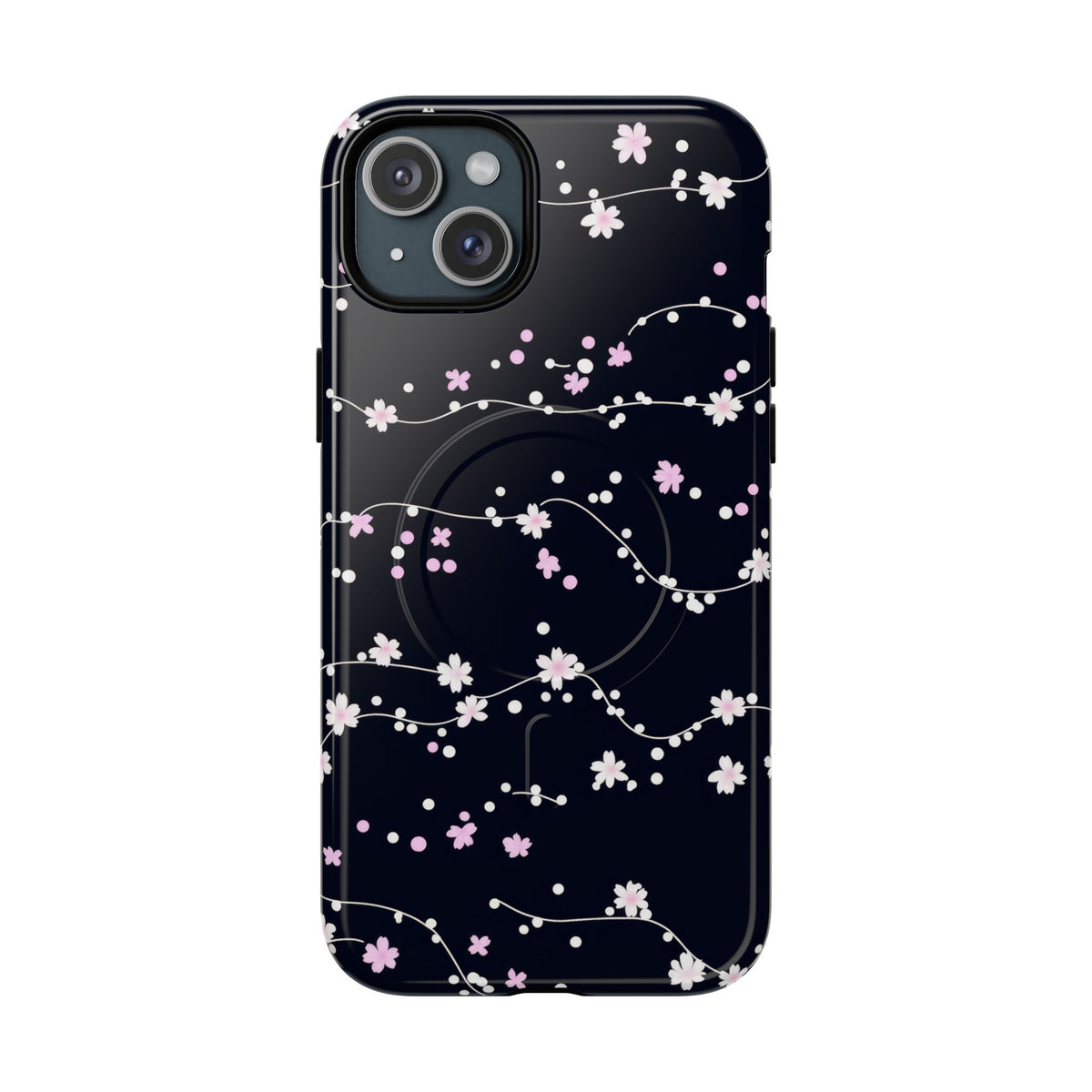 Magnetic Phone Case — Black Sakura Cherry Blossom Tough Cover