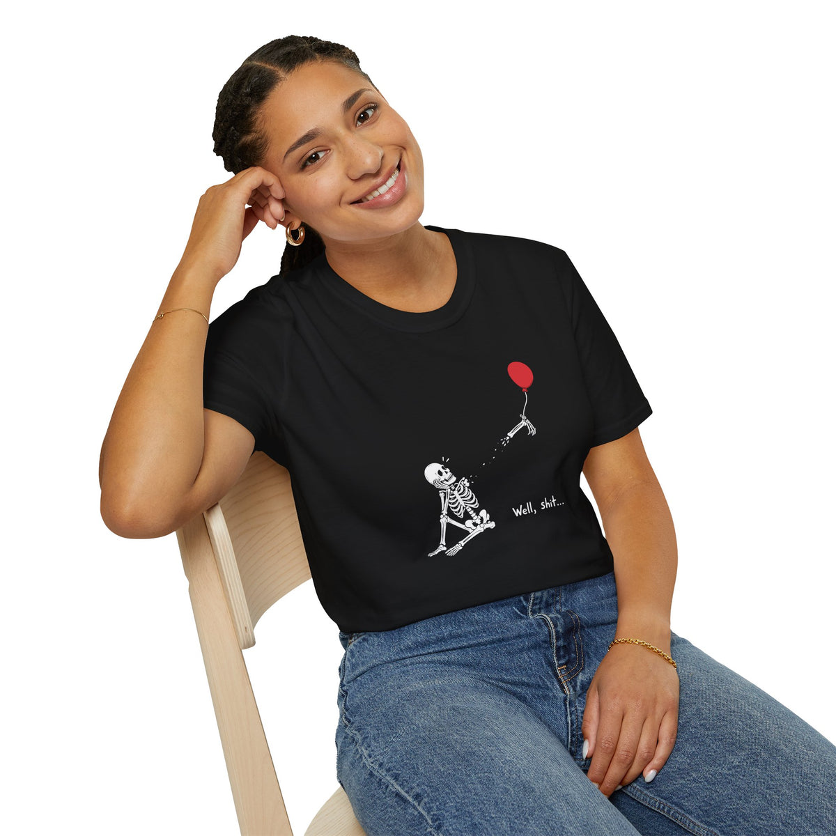 Funny Skeleton Balloon T-Shirt, Well Shit Graphic Tee