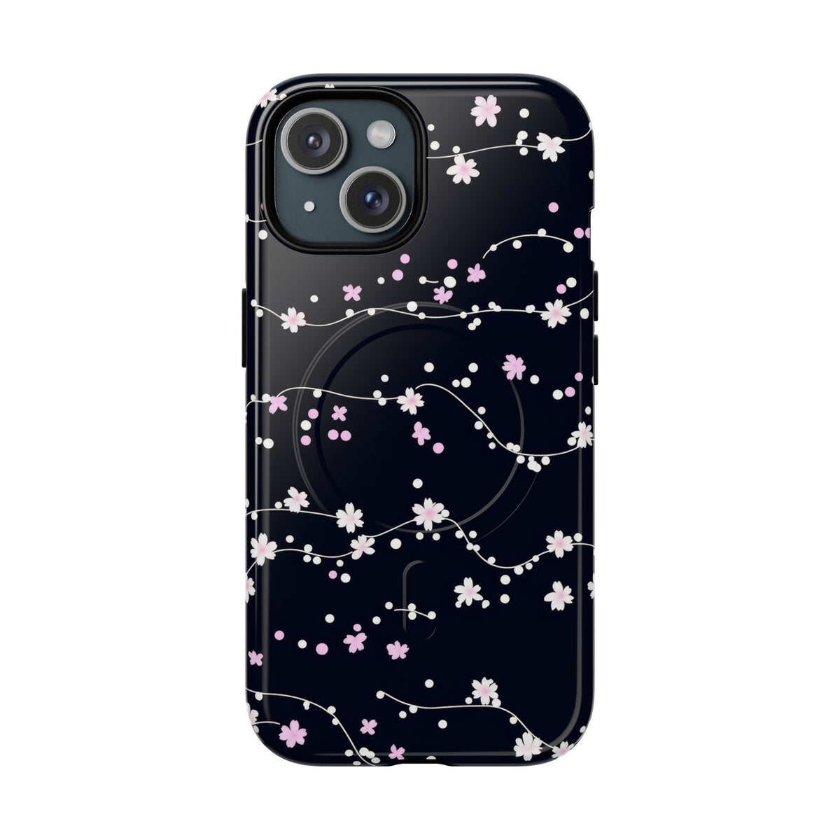 Magnetic Phone Case — Black Sakura Cherry Blossom Tough Cover