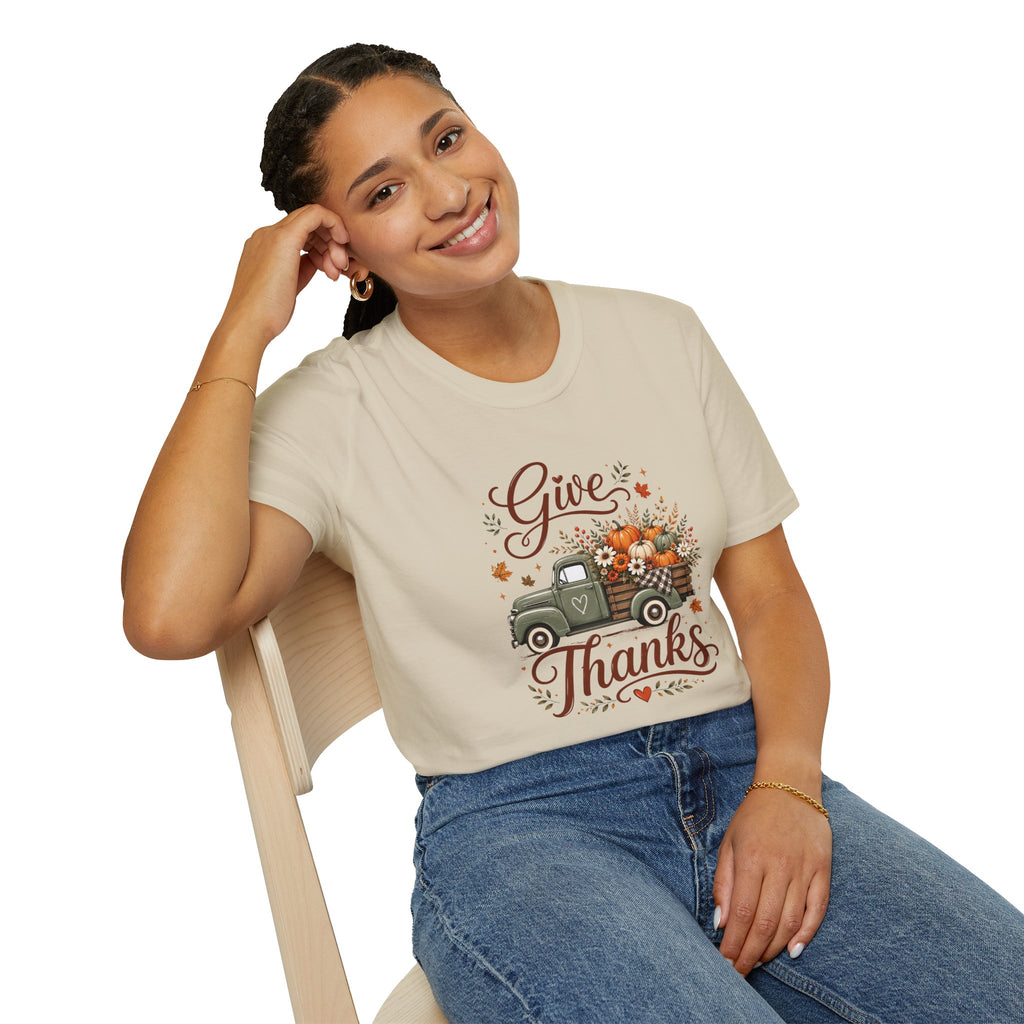 Give Thanks Fall Truck T-Shirt — Pumpkin Harvest Autumn Tee