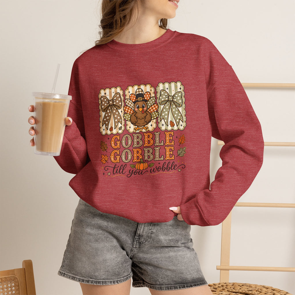 Thanksgiving Crewneck Sweatshirt — "Gobble Gobble 'til You Wobble" Turkey Design