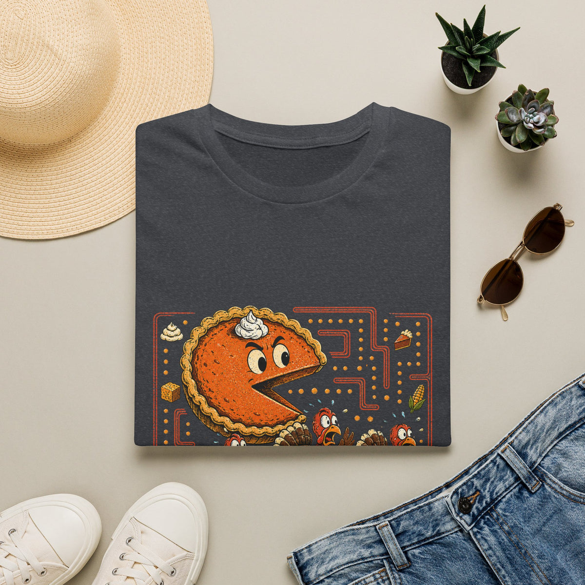 Retro Pie Monster T-Shirt — Funny Pac-Maze Dessert Gamer Tee