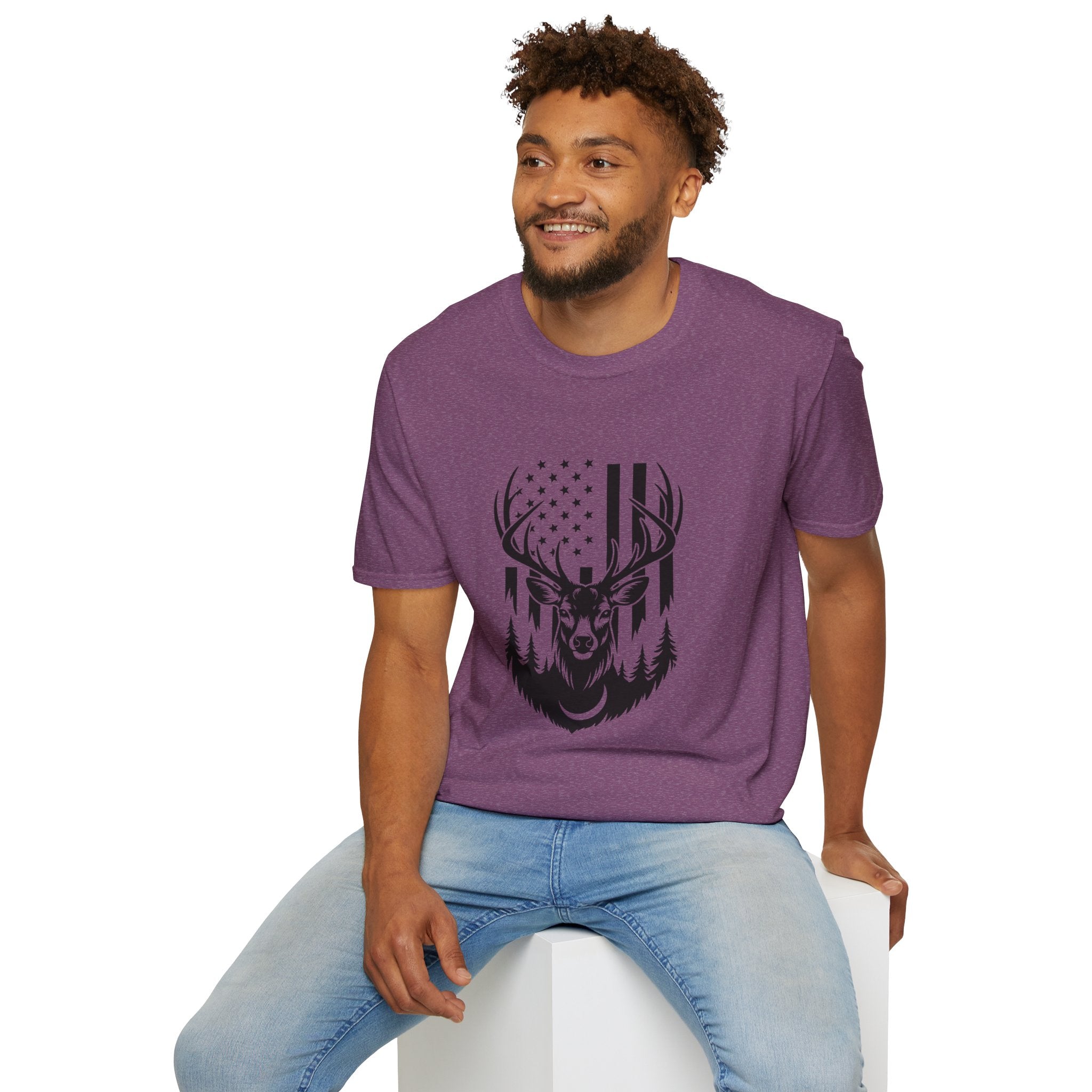 Rustic American Flag Buck T-Shirt — Patriotic Hunting Gift for Men Wildlife Tee