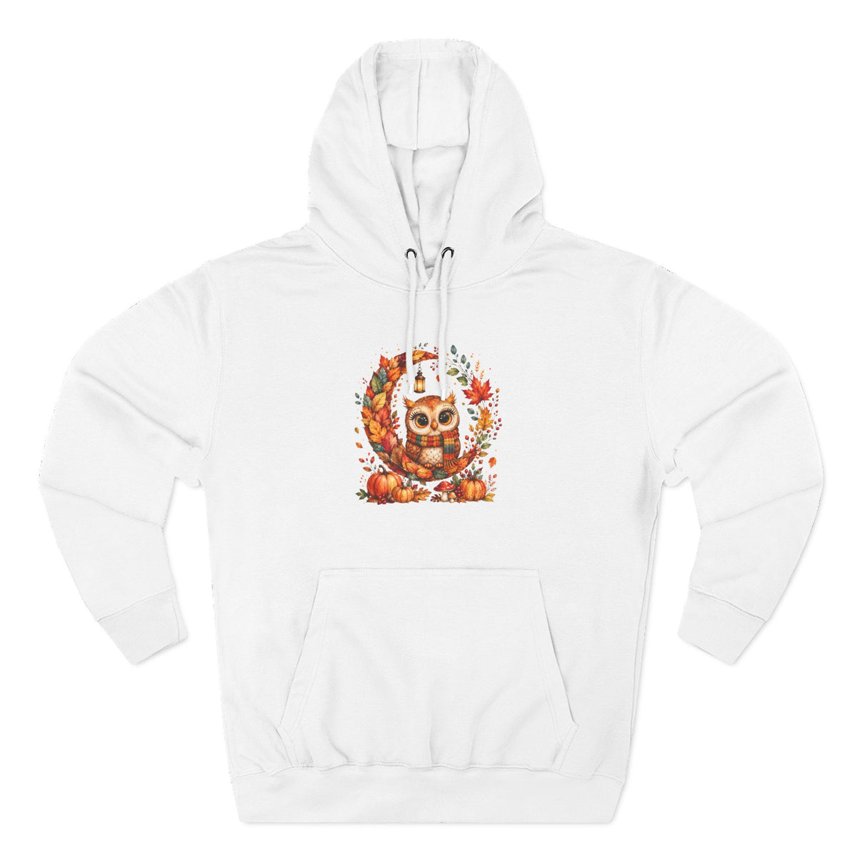 Cozy Autumn Owl Crescent Moon Embroidered Hoodie