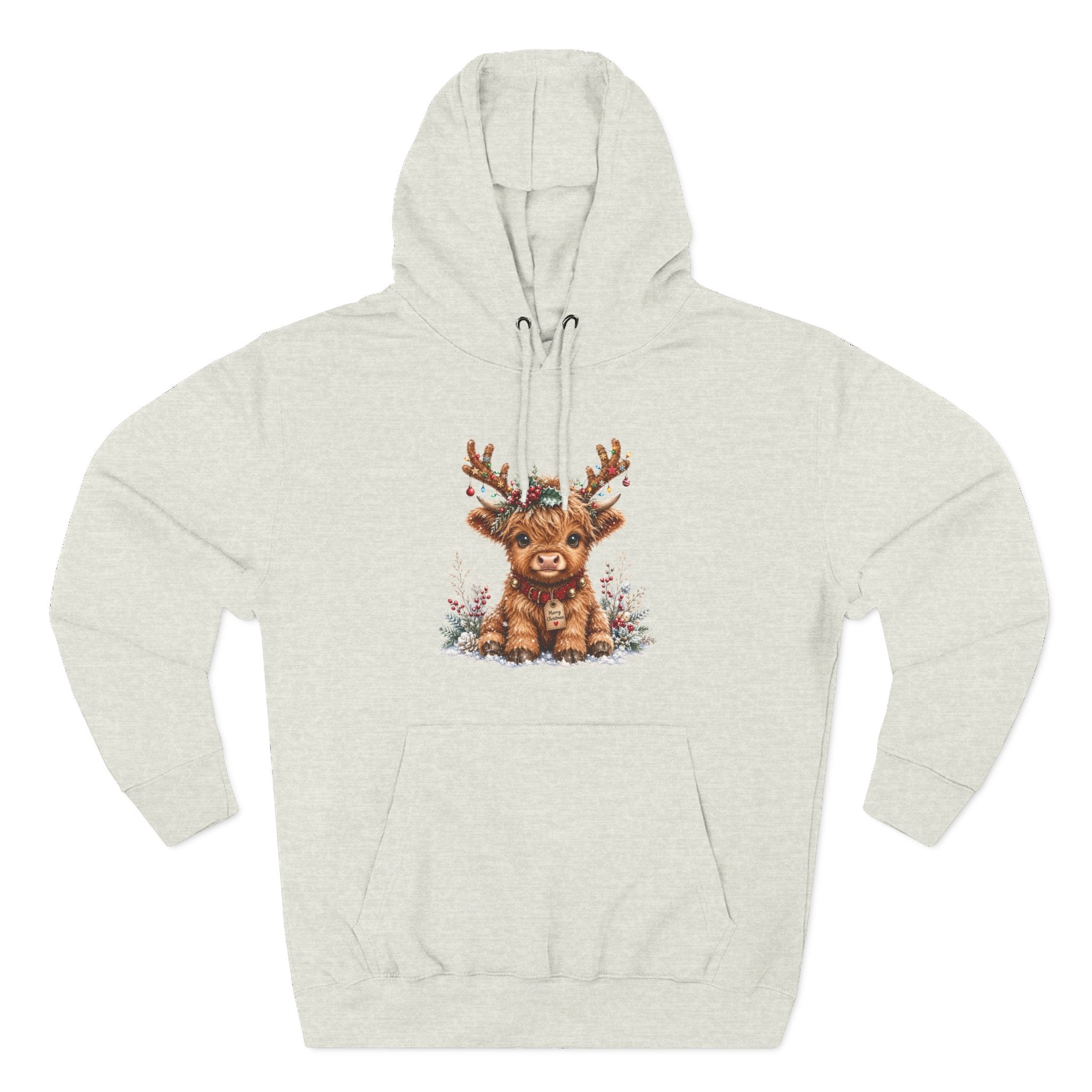 Cute Reindeer Fleece Hoodie - Christmas Woodland Holiday Sweatshirt