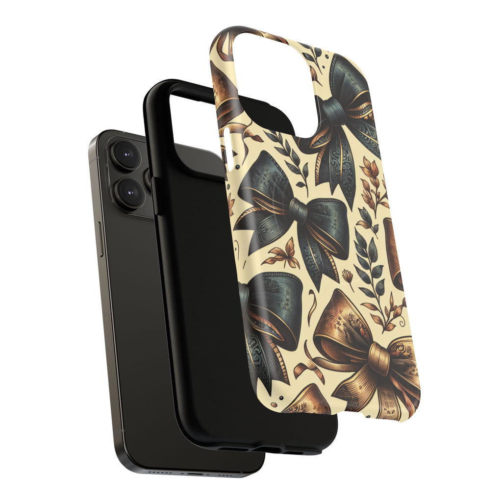 Bow Pattern Tough Magnetic Phone Case — Vintage Ribbon Floral Design
