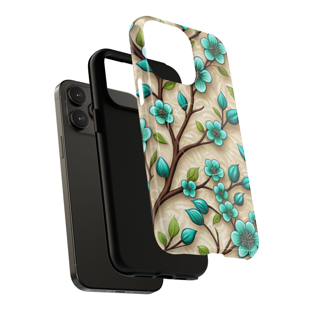 Floral Teal Blossom Tough Magnetic iPhone Case — MagSafe Protective Cover