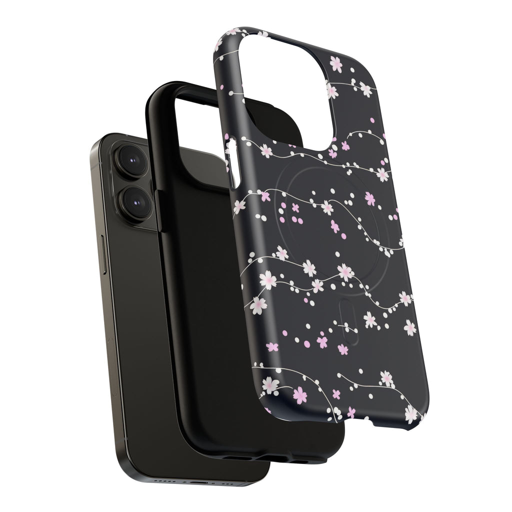 Magnetic Phone Case — Black Sakura Cherry Blossom Tough Cover