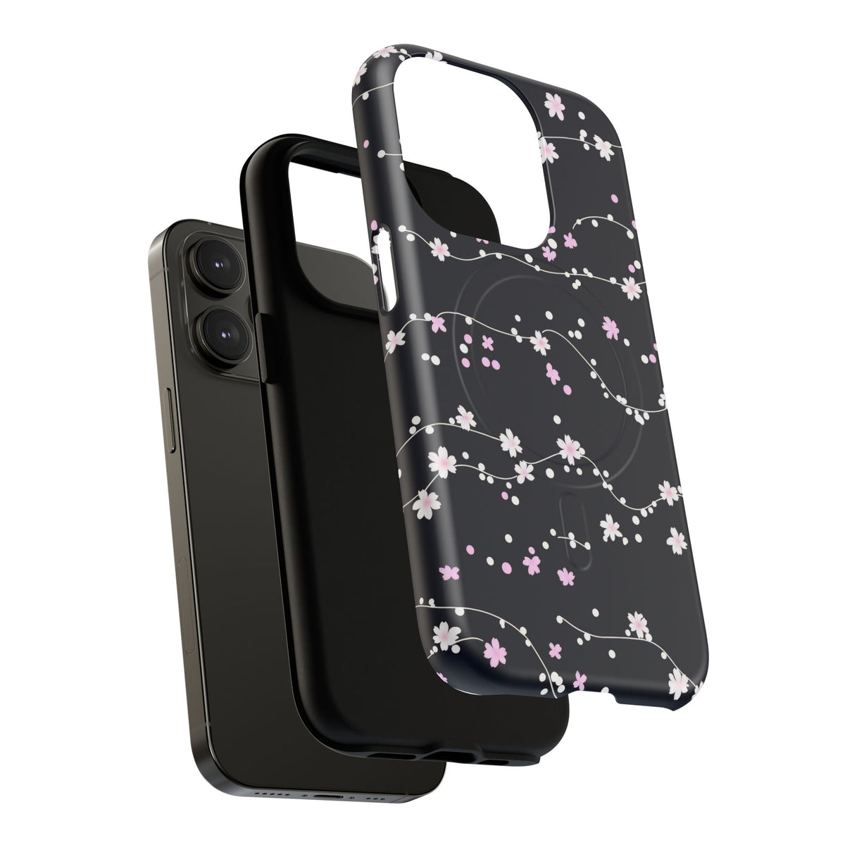 Magnetic Phone Case — Black Sakura Cherry Blossom Tough Cover