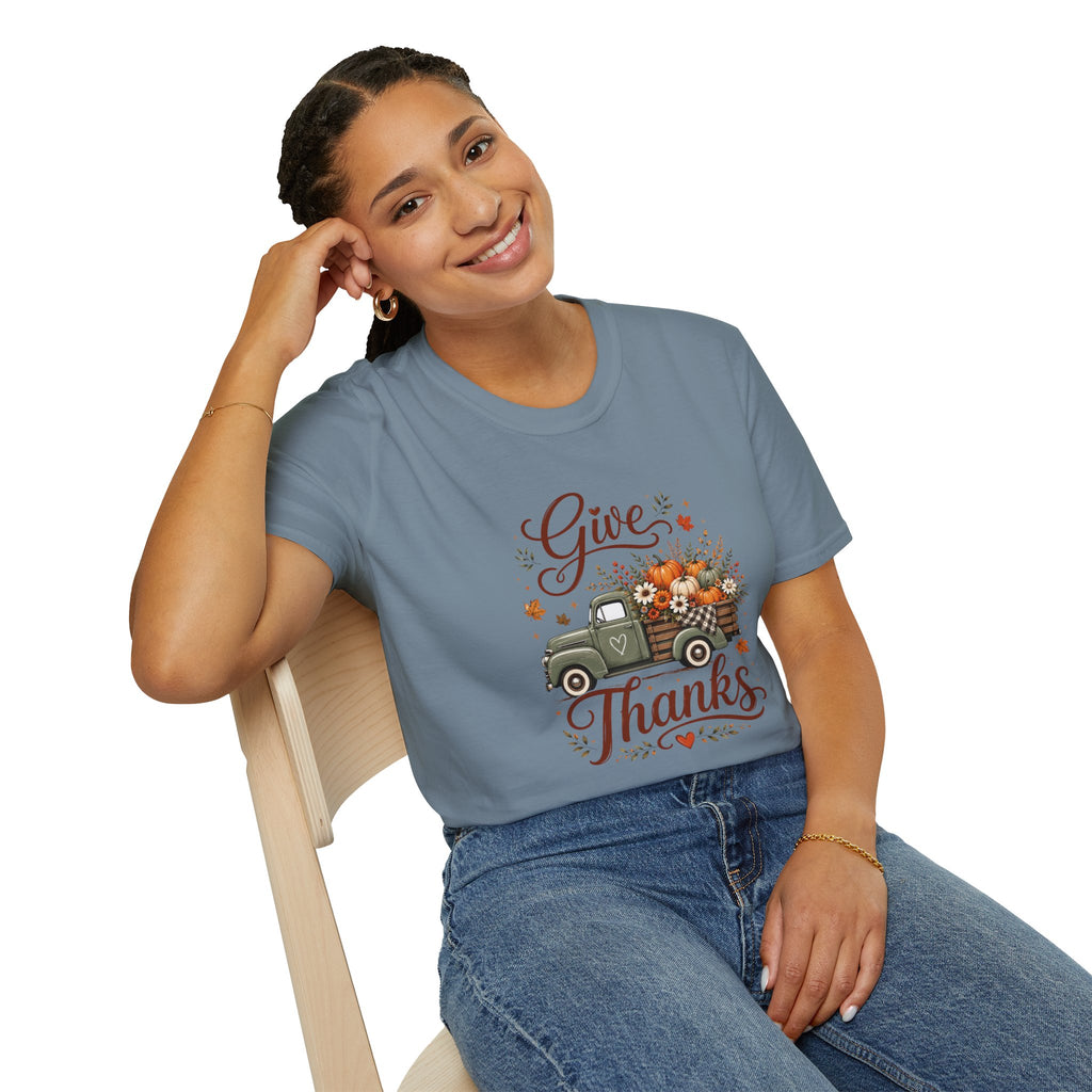 Give Thanks Fall Truck T-Shirt — Pumpkin Harvest Autumn Tee