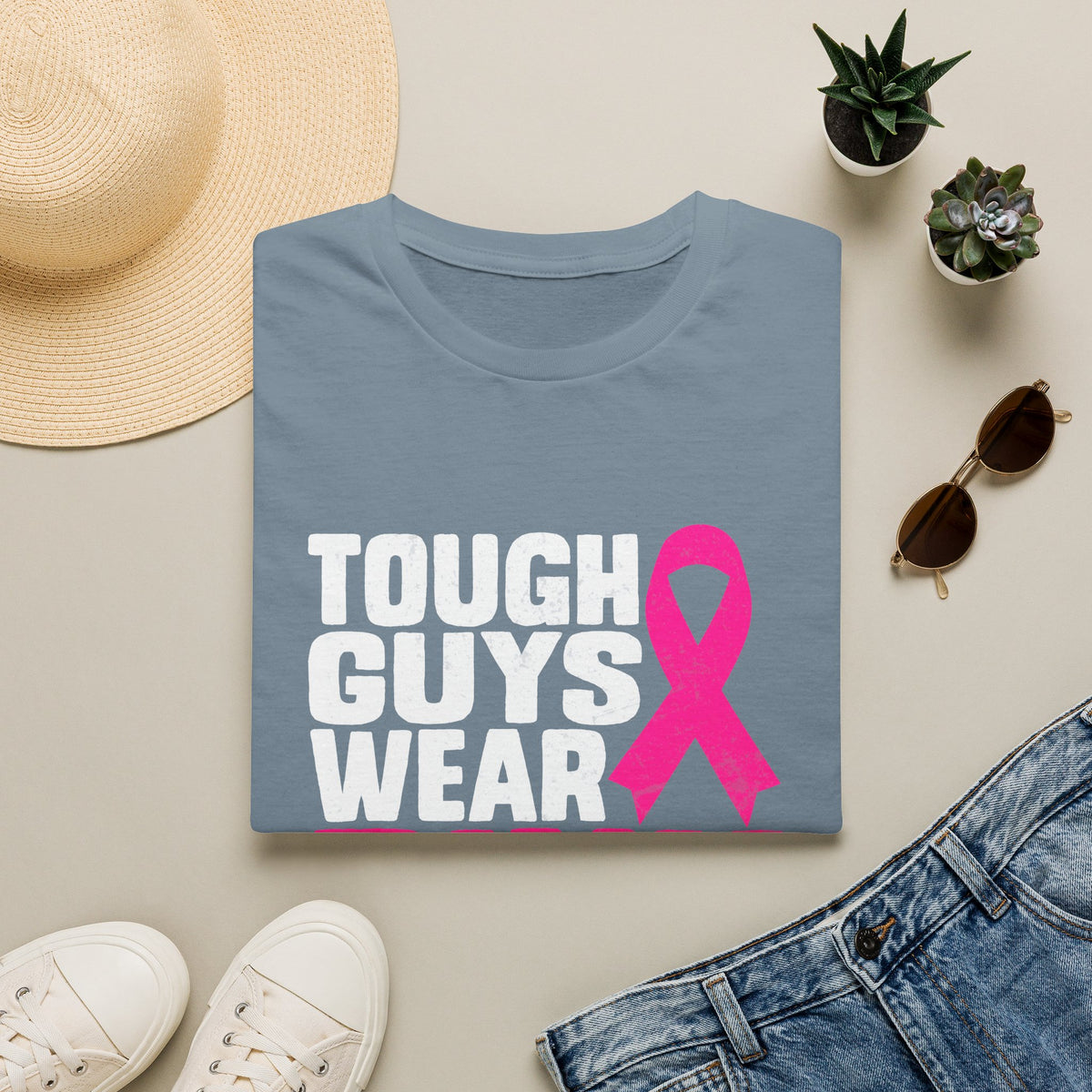Tough Guys Wear Pink Breast Cancer Awareness T-Shirt Graphic Tee