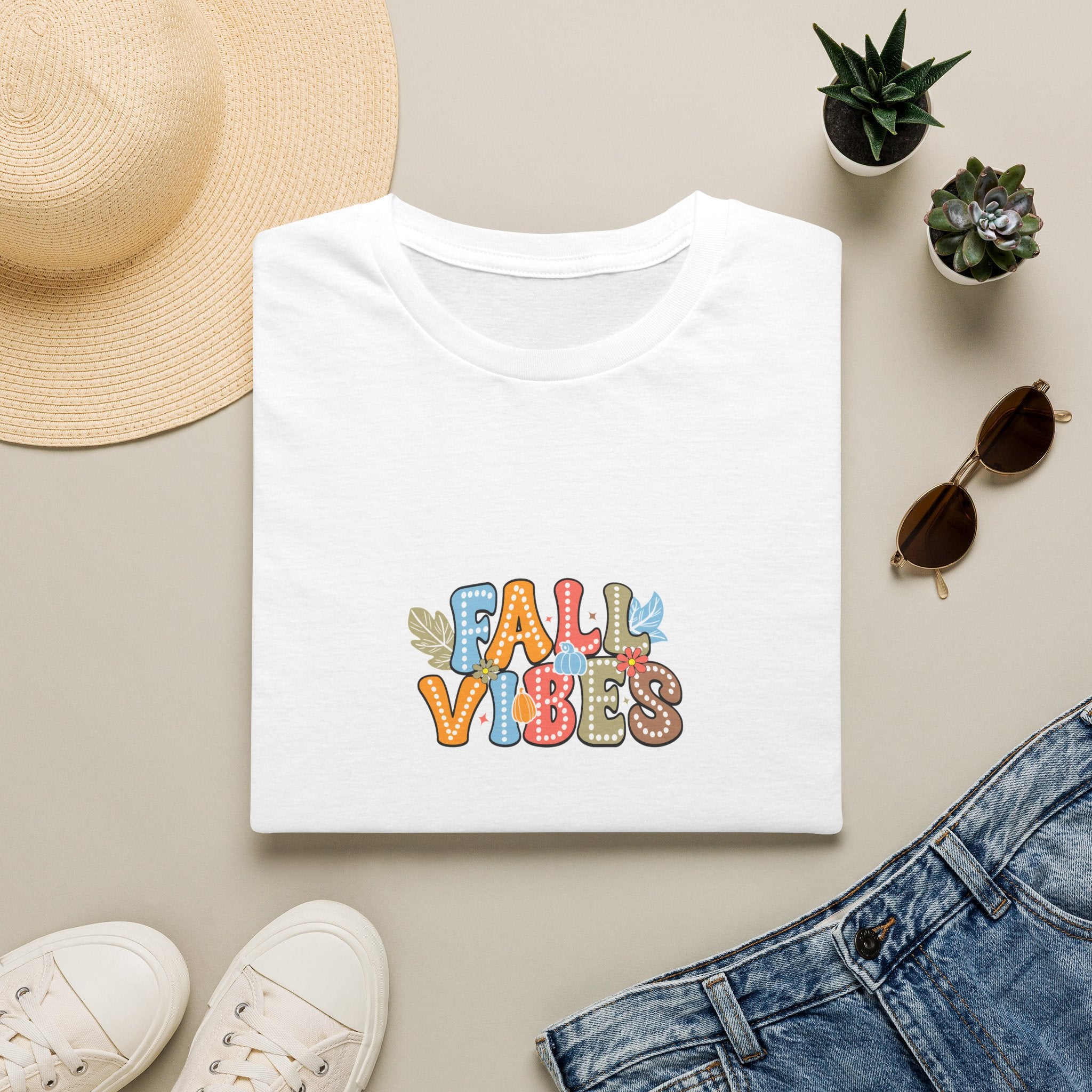 Fall Vibes Colorful Autumn T-Shirt — Cute Fall Gift for Women Graphic Tee