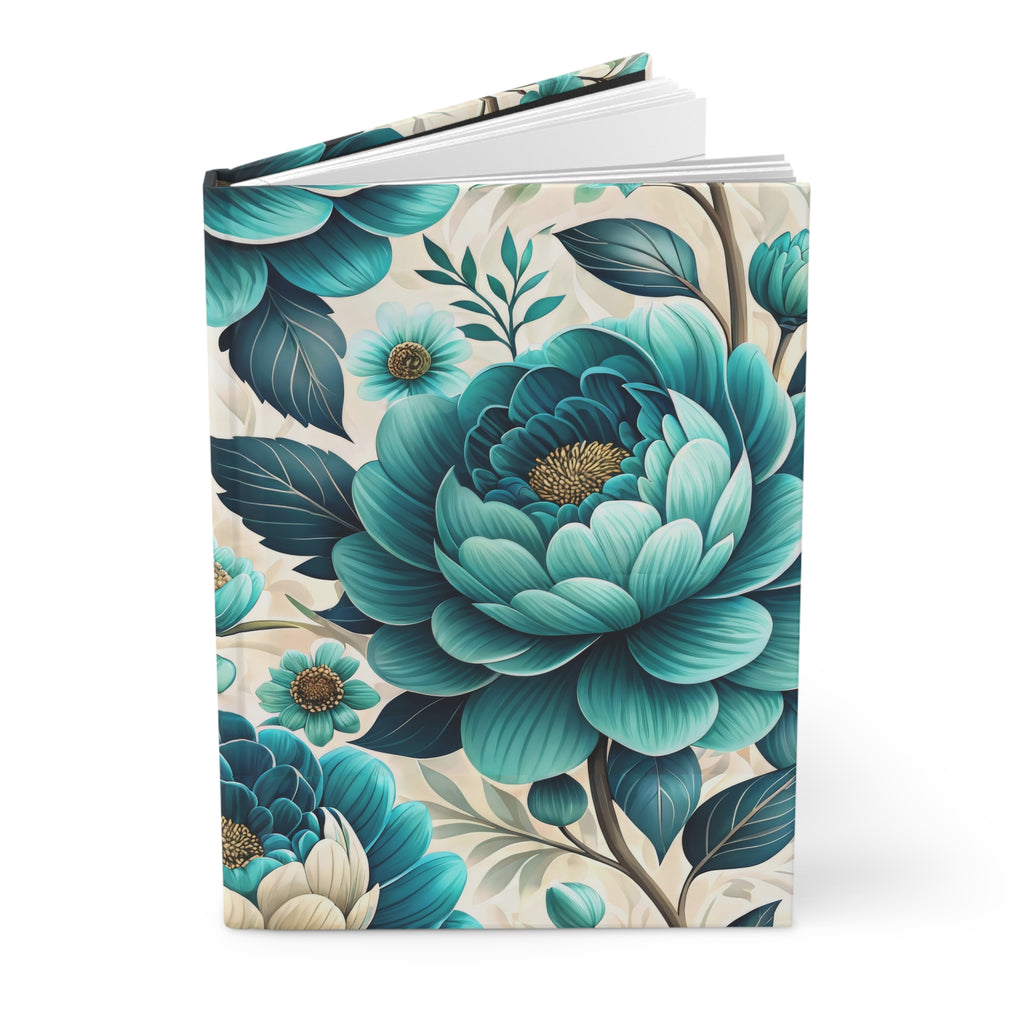 Teal Floral Hardcover Journal — Botanical Bloom Notebook for Gifts & Journaling